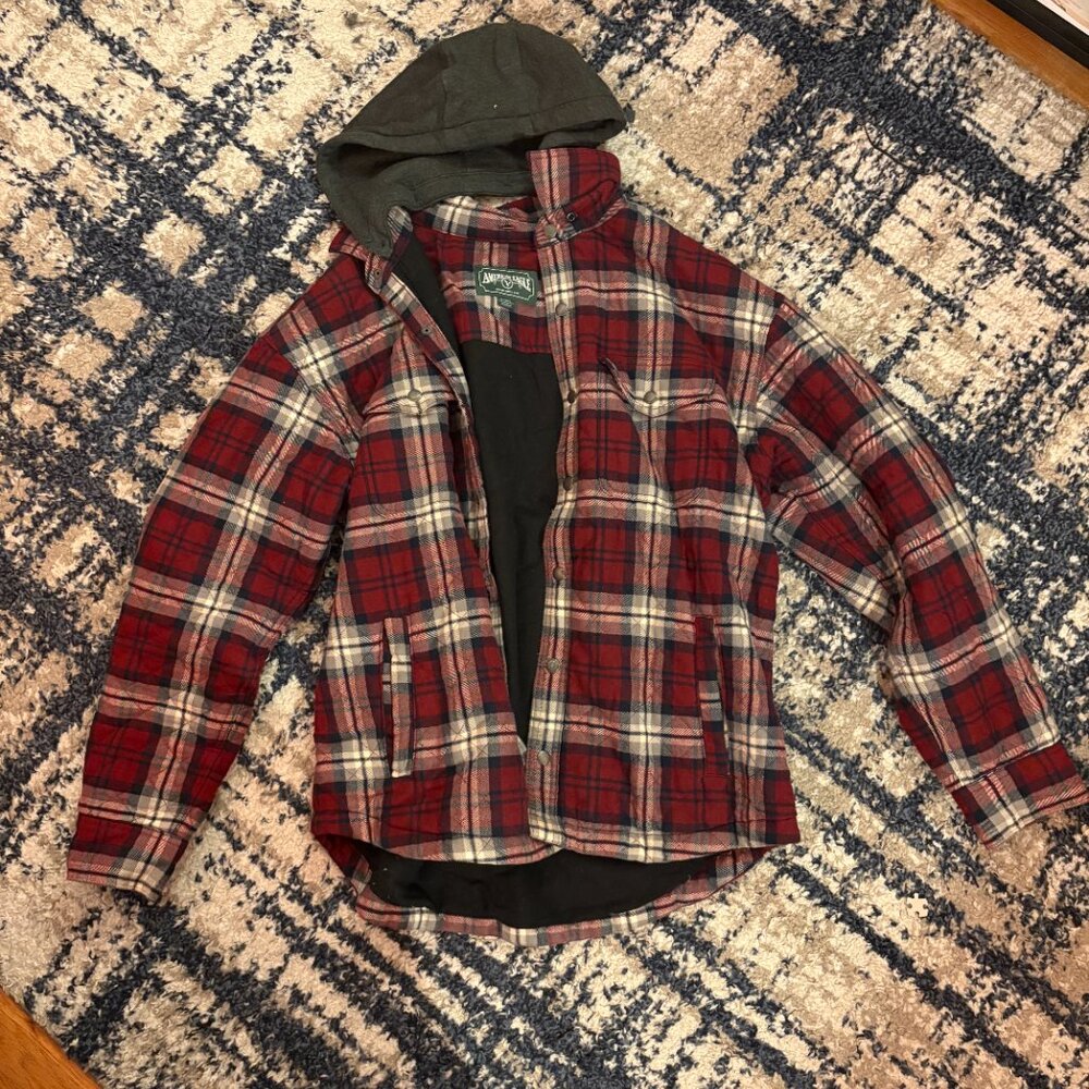 American Eagle Flannel Jacket with Detachable Hood - Picture 4 of 4